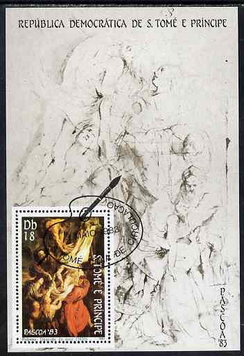St Thomas & Prince Islands 1983 Paintings by Rubens - Descent from the Cross perf s/sheet fine cto used, stamps on , stamps on  stamps on arts, stamps on  stamps on rubens