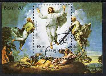 St Thomas & Prince Islands 1983 Paintings by Raffael - The Transfiguration perf s/sheet fine cto used, stamps on arts, stamps on raffael