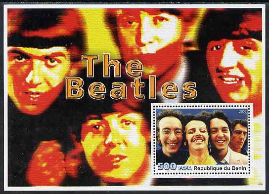 Benin 2003 The Beatles perf m/sheet unmounted mint. Note this item is privately produced and is offered purely on its thematic appeal, stamps on , stamps on  stamps on personalities, stamps on  stamps on entertainments, stamps on  stamps on music, stamps on  stamps on pops, stamps on  stamps on beatles, stamps on  stamps on 
