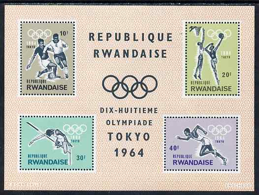 Rwanda 1964 Tokyo Olympic Games perf m/sheet unmounted mint, SG MS83a, stamps on olympics, stamps on football, stamps on running, stamps on high jump, stamps on basketball