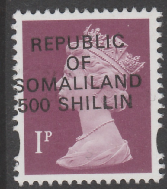 Somaliland 1998 Provisional 500 Shillin on 1p Machin Type 1 without Star overprint (only 1800 printed) unmounted mint - normal retail £49.50, stamps on 