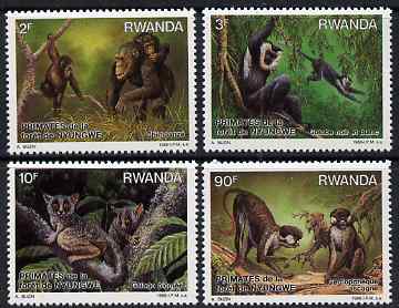 Rwanda 1988 Primates of Nyungwe Forest perf set of 4 unmounted mint, SG 1316-19, stamps on , stamps on  stamps on animals, stamps on  stamps on apes, stamps on  stamps on 