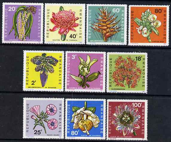 Rwanda 1968 Flowers perf set of 10 unmounted mint, SG 261-70, stamps on flowers