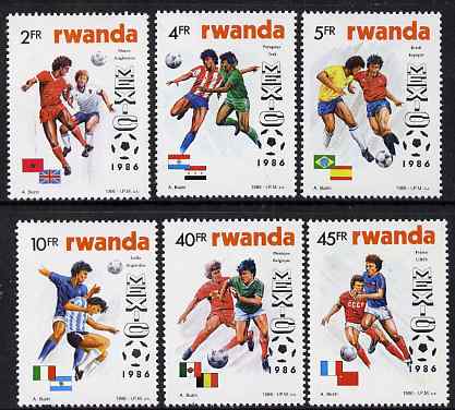 Rwanda 1986 Football World Cup perf set of 6 unmounted mint, SG 1267-72, stamps on football