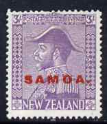 Samoa 1926-27 KG5 Admiral 3s pale mauve mounted mint SG170, stamps on 