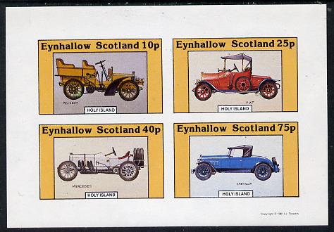 Eynhallow 1981 Vintage Cars #4 (Peugeot, Fiat, Mercedes & Chrysler) imperf  set of 4 values (10p to 75p) unmounted mint, stamps on cars, stamps on mercedes