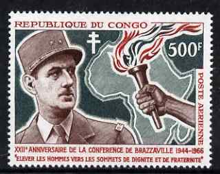 Congo 1966 General De Gaulle 500f superb unmounted mint, SG 83, stamps on personalities, stamps on de gaule, stamps on , stamps on personalities, stamps on de gaulle, stamps on  ww1 , stamps on  ww2 , stamps on militaria