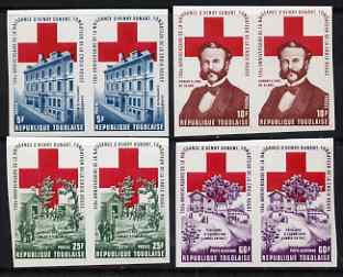 Togo 1978 Red Cross Anniversary set of 4 in imperf pairs from limited printing, unmounted mint as SG 1309-12, stamps on red cross, stamps on 