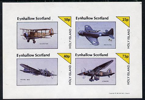 Eynhallow 1981 WW2 Aircraft (Swordfish, Dauntless, Heinkel 111 & Lysander) imperf  set of 4 values (10p to 75p) unmounted mint, stamps on aviation, stamps on  ww2 , stamps on  raf , stamps on 