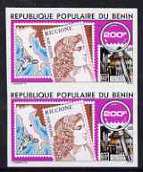 Benin 1978 Riccione Stamp Exhibition 200f imperf proof pair on ungummed paper unmounted mint, stamps on stamp exhibitions, stamps on  stamp on stamp, stamps on maps, stamps on stamponstamp