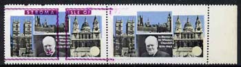 Stroma 1968 Churchill 2s horiz pair with purple (frame, name & value) misplaced on one stamp and omitted on the other (slight set-off on gummed side and minor wrinkles pr..., stamps on churchill, stamps on personalities, stamps on london