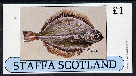 Staffa 1982 Fish #08 (Plaice) imperf souvenir sheet (Â£1 value) unmounted mint, stamps on fish, stamps on marine life