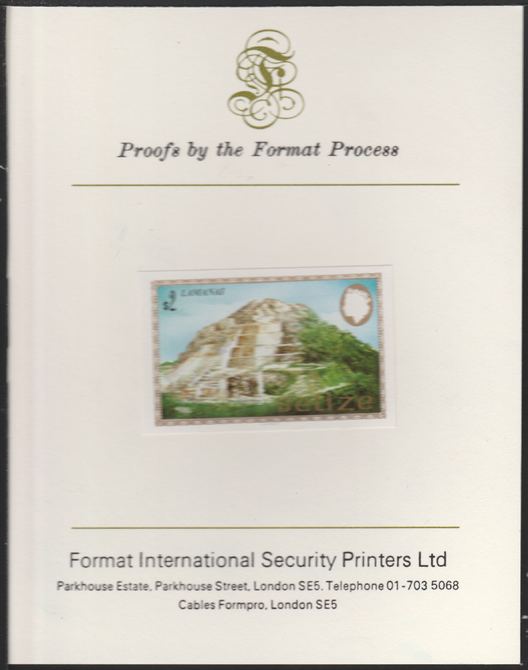 Belize 1983 Maya Monuments $2 Lamanai imperf proof mounted on Format International proof card, as SG 750, stamps on 