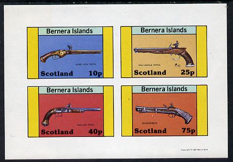 Bernera 1981 Pistols (Wheel-lock, duelling, Saw-handle & Blunderbuss) imperf  set of 4 values (10p to 75p) unmounted mint, stamps on militaria, stamps on firearms
