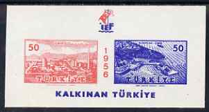 Turkey 1956 Int Fair m/sheet with superb set-off of blue on gummed side, unmounted mint, stamps on ports, stamps on fairs