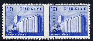 Turkey 1959 Grain Silo horiz pair with perfs between misplaced by 5mm, lightly mounted mint, stamps on agriculture, stamps on farming, stamps on food