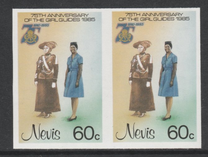 Nevis 1985 Girl Guides - Guides Uniforms 60c imperf pair unmounted mint as SG 294, stamps on scouts      royalty
