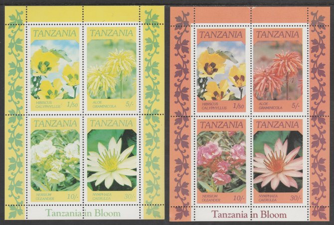 Tanzania 1986 Flowers perf m/sheet with red omitted plus normal, both unmounted mint (as SG MS 478), stamps on flowers