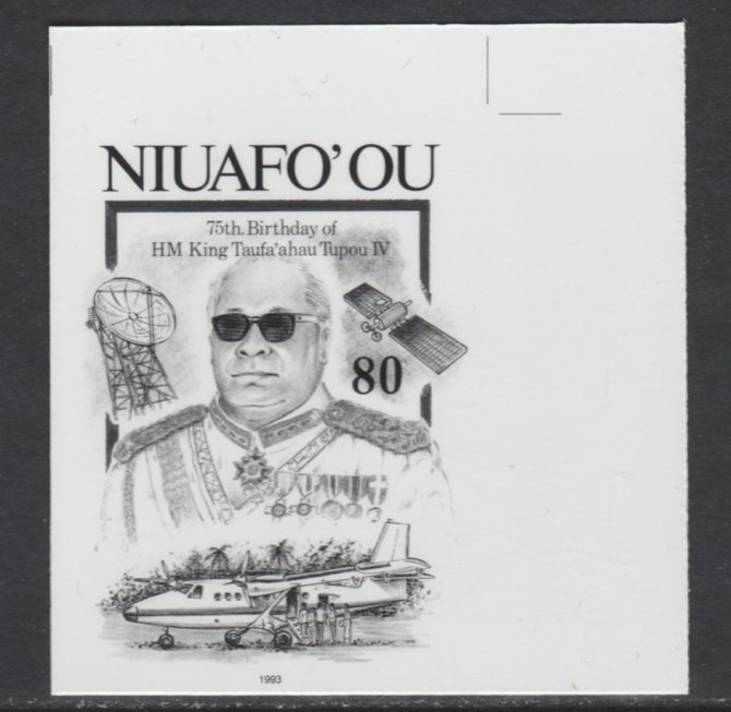 Tonga - Niuafoou 1993 King & De Havilland  DHC6 80p (from 75th Birthday set) B&W photographic Proof as SG 193, stamps on 