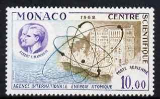 Monaco 1962 Scientific Centre 10f Air unmounted mint SG 729, stamps on science & technology, stamps on atomic