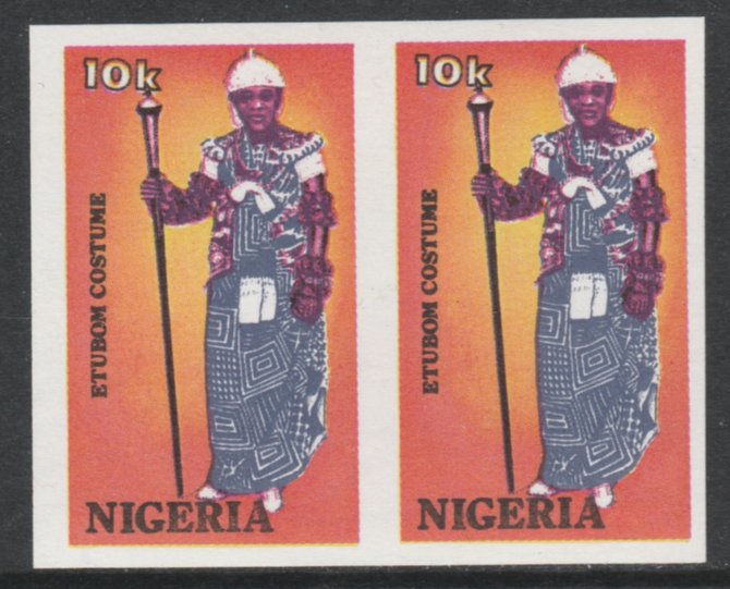 Nigeria 1989 Traditional Costumes 10k Etubon imperf pair unmounted mint SG 582var, stamps on costumes