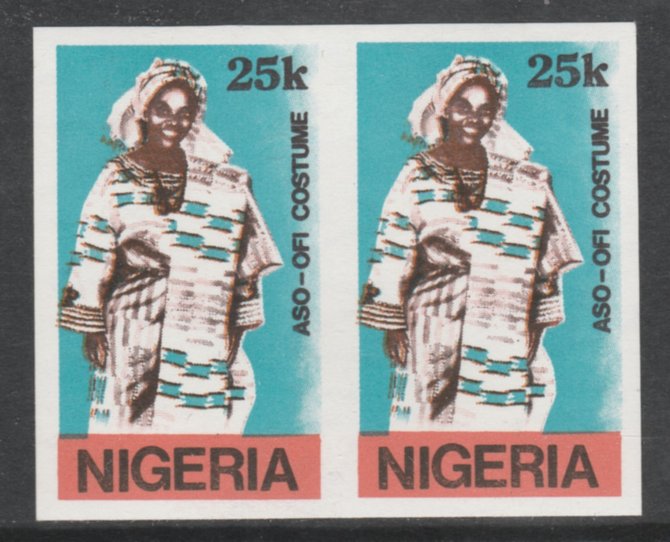 Nigeria 1989 Traditional Costumes 25k Aso-Ofi imperf pair unmounted mint SG 584var, stamps on costumes