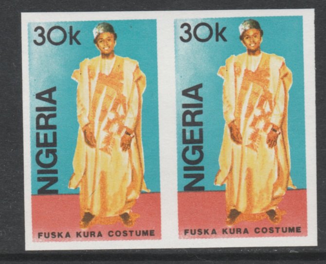 Nigeria 1989 Traditional Costumes 30k Fuska Kura imperf pair unmounted mint SG 585var, stamps on costumes