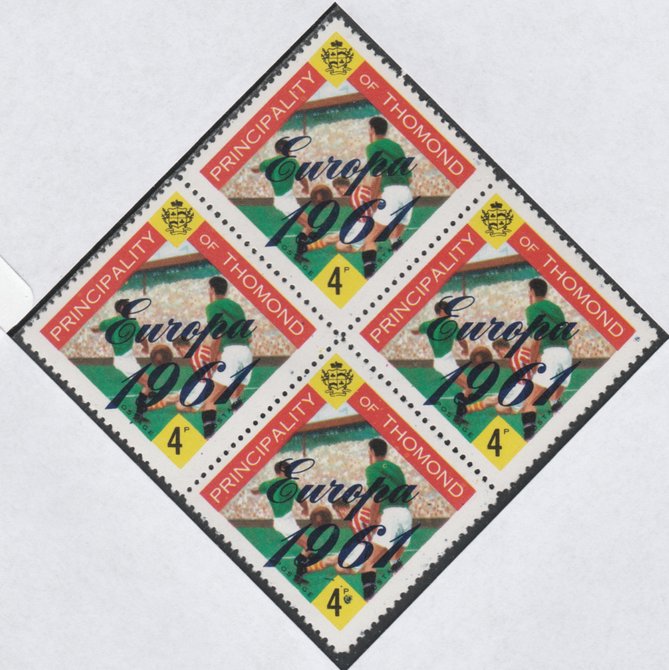 Thomond 1961 Football 4d (Diamond shaped) with 'Europa 1961' overprint unmounted mint block of 4, slight off-set from overprint on gummed side, stamps on europa   football    sport