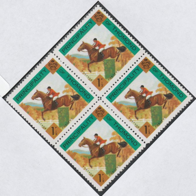 Thomond 1960 Show jumping 1.5d (Diamond-shaped) def unmounted mint block of 4, stamps on horses, stamps on sport
