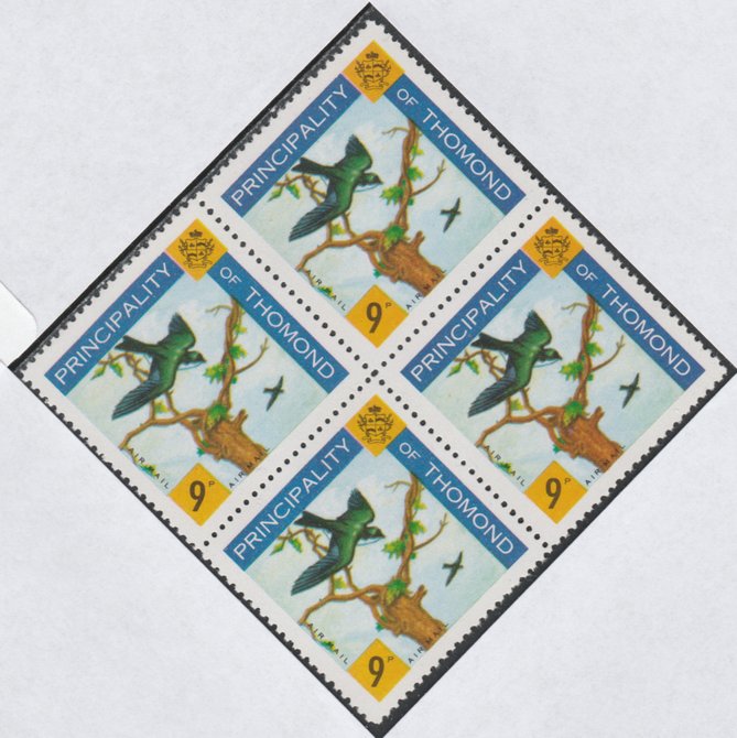 Thomond 1960 Martin 9d (Diamond-shaped) def unmounted mint block of 4, stamps on birds