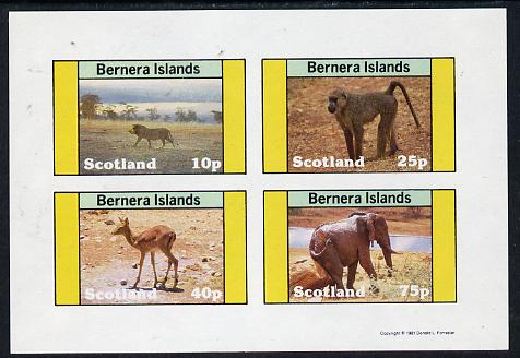 Bernera 1981 Animals (Lion, Monley, Deer & Elephant) imperf  set of 4 values (10p to 75p) unmounted mint, stamps on animals    cats    elephant, stamps on deer