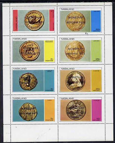 Nagaland 1973 Coins perf  set of 8 values (1c to 50c) optd Monetary Reform unmounted mint, stamps on coins