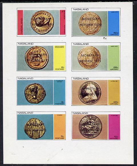 Nagaland 1973 Coins imperf  set of 8 values (1c to 50c) opt'd Monetary Reform unmounted mint, stamps on , stamps on  stamps on coins