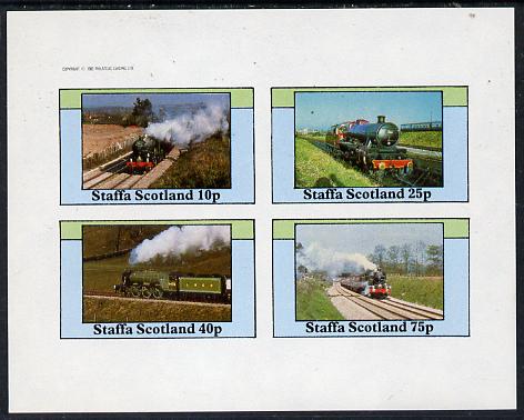 Staffa 1982 Steam Locos #12 imperf  set of 4 values (10p to 75p) unmounted mint, stamps on railways