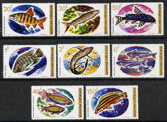 Rwanda 1973 Fish perf set of 8 unmounted mint, SG 553-60, stamps on fish