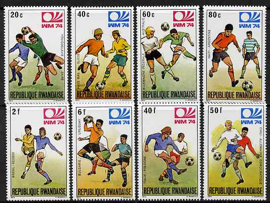 Rwanda 1974 Footnall World Cup perf set of 8 unmounted mint, SG 594-601, stamps on football