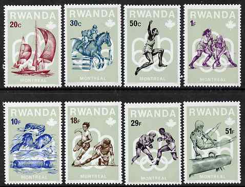 Rwanda 1976 Montreal Olympic Games (1st issue) perf set of 8 values unmounted mint, SG 743-50, stamps on olympics, stamps on yachting, stamps on sailing, stamps on horses, stamps on horse jumping, stamps on high jump, stamps on boxing, stamps on gymnastics, stamps on field hockey, stamps on swimming, stamps on football, stamps on 