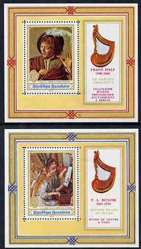 Rwanda 1969 Paintings & Music perf set of 2 m/sheets unmounted mint, SG MS296, stamps on arts, stamps on music, stamps on frans hals, stamps on renoir, stamps on 
