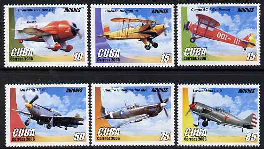 Cuba 2006 Aircraft perf set of 6 unmounted mint SG 4961-6 , stamps on aviation, stamps on spitfire, stamps on mustang, stamps on  ww2 , stamps on 