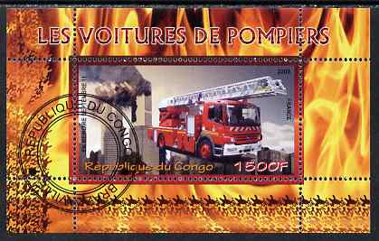Congo 2009 Fire Engines from France perf m/sheet fine cto used, stamps on fire