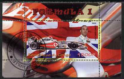 Congo 2009 Lewis Hamilton & Formula 1 perf m/sheet fine cto used, stamps on personalities, stamps on sport, stamps on  f1 , stamps on cars, stamps on formula 1, stamps on 