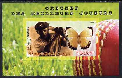 Congo 2009 Sir Donald Bradman & Butterfly imperf m/sheet unmounted mint, stamps on personalities, stamps on cricket, stamps on butterflies