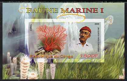 Congo 2009 Jacques Cousteau & Marine Fauna #1 imperf m/sheet unmounted mint, stamps on personalities, stamps on marine life, stamps on coral, stamps on scuba