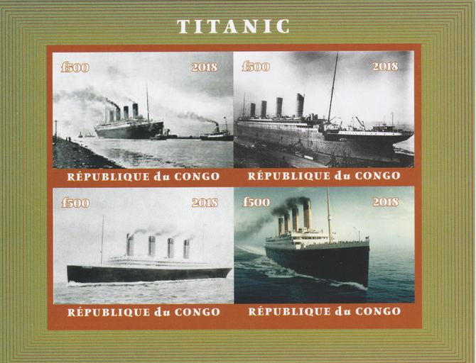 Congo 2018 The Titanic #1 imperf sheetlet containing 4 values unmounted mint. Note this item is privately produced and is offered purely on its thematic appeal., stamps on ships, stamps on titanic, stamps on disasters
