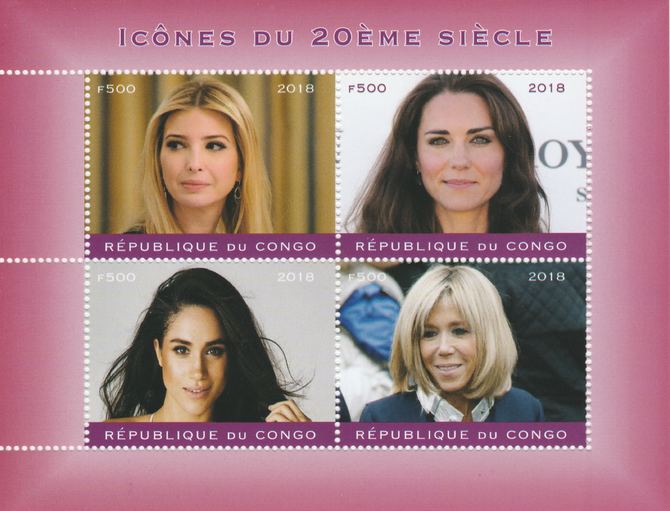 Congo 2018 Female Icons of 20th Century #1 perf sheetlet containing 4 values unmounted mint. Note this item is privately produced and is offered purely on its thematic ap..., stamps on films, stamps on cunema, stamps on  tv , stamps on women, stamps on movies