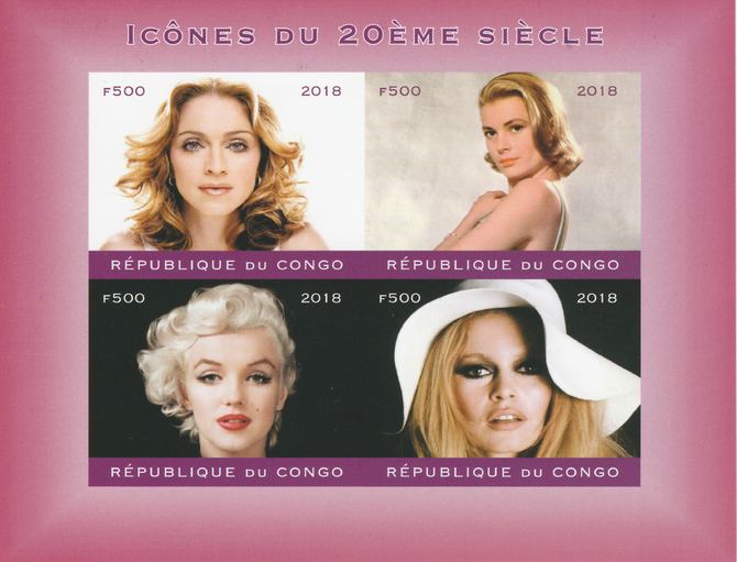 Congo 2018 Female Icons of 20th Century #2 imperf sheetlet containing 4 values unmounted mint. Note this item is privately produced and is offered purely on its thematic appeal., stamps on , stamps on  stamps on films, stamps on  stamps on cunema, stamps on  stamps on  tv , stamps on  stamps on women, stamps on  stamps on movies