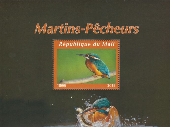 Mali 2018 Kingfishers #2 perf souvenir sheet unmounted mint. Note this item is privately produced and is offered purely on its thematic appeal. , stamps on bubirds, stamps on kingfishers