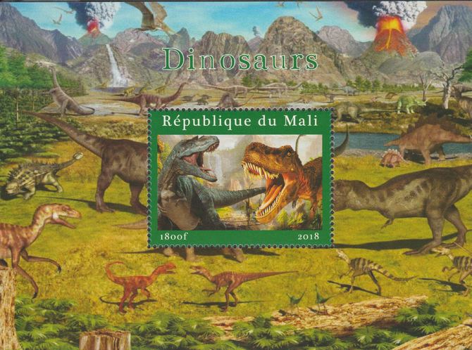 Mali 2018 Dinosaurs #1 perf souvenir sheet unmounted mint. Note this item is privately produced and is offered purely on its thematic appeal. , stamps on , stamps on  stamps on dinosaurs