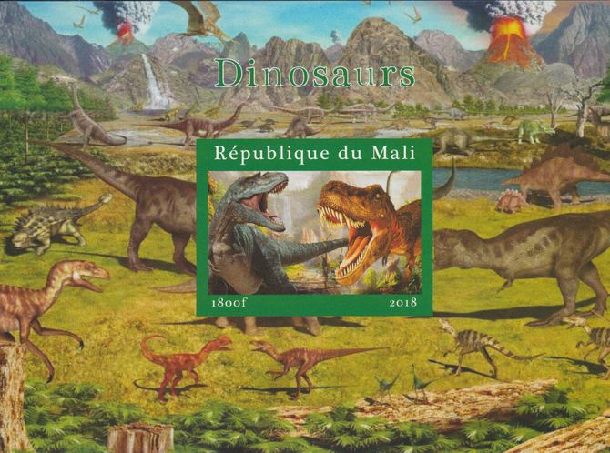 Mali 2018 Dinosaurs #1 imperf souvenir sheet unmounted mint. Note this item is privately produced and is offered purely on its thematic appeal. , stamps on dinosaurs