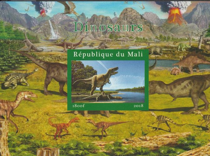 Mali 2018 Dinosaurs #2 imperf souvenir sheet unmounted mint. Note this item is privately produced and is offered purely on its thematic appeal. , stamps on dinosaurs